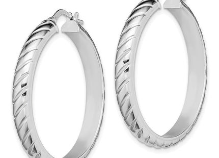 Sterling Silver Rhodium-plated Polished Textured Hoops (Style QE13185)