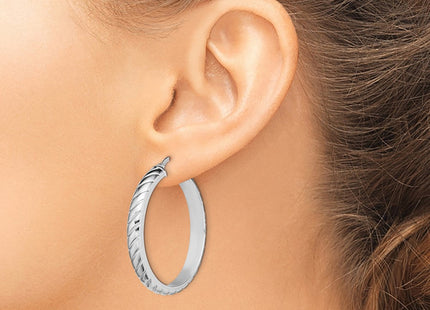 Sterling Silver Rhodium-plated Polished Textured Hoops (Style QE13185)