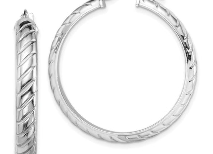 Sterling Silver Rhodium-plated Polished Textured Hoops (Style QE13185)