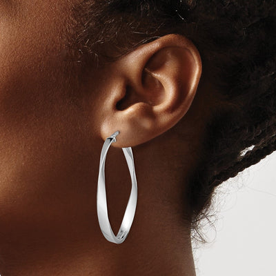 Sterling Silver Rhodium-plated Polished Twisted Oval Hoop Earrings, 43.8 x 24.1mm