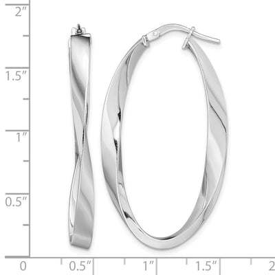 Sterling Silver Rhodium-plated Polished Twisted Oval Hoop Earrings, 43.8 x 24.1mm