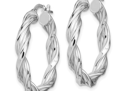 Sterling Silver Rhodium-plated Twisted Hoop Earrings (Style QE13194)