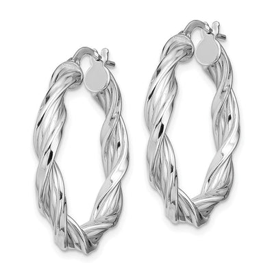 Sterling Silver Rhodium-plated Twisted Hoop Earrings, 29.5 x 4mm