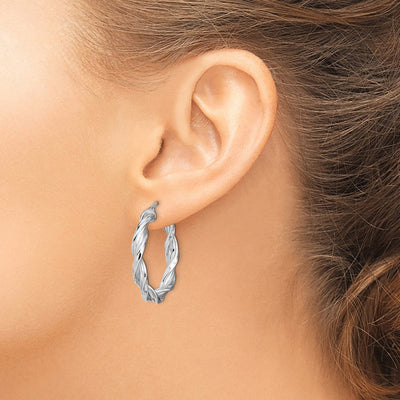 Sterling Silver Rhodium-plated Twisted Hoop Earrings, 29.5 x 4mm