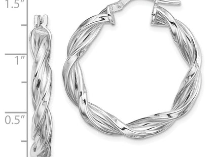 Sterling Silver Rhodium-plated Twisted Hoop Earrings (Style QE13194)