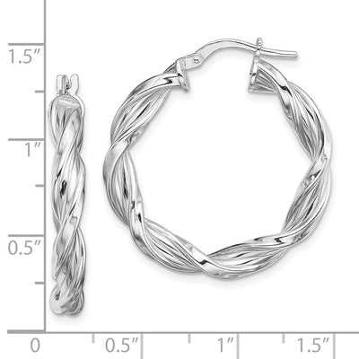 Sterling Silver Rhodium-plated Twisted Hoop Earrings, 29.5 x 4mm