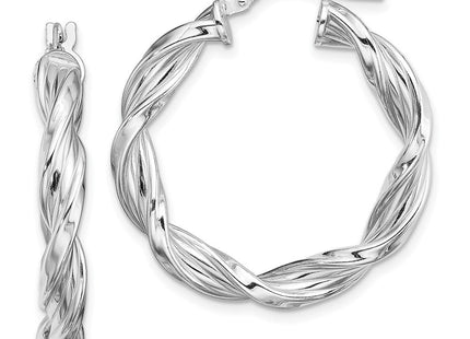 Sterling Silver Rhodium-plated Twisted Hoop Earrings (Style QE13194)