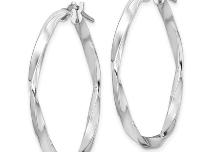 Sterling Silver Rhodium-plated Polished Twisted 2. Hoop Earrings (Style QE13270)