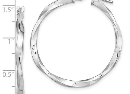 Sterling Silver Rhodium-plated Polished Twisted 2. Hoop Earrings (Style QE13270)
