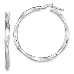 Sterling Silver Rhodium-plated Polished Twisted 2. Hoop Earrings (Style QE13270)