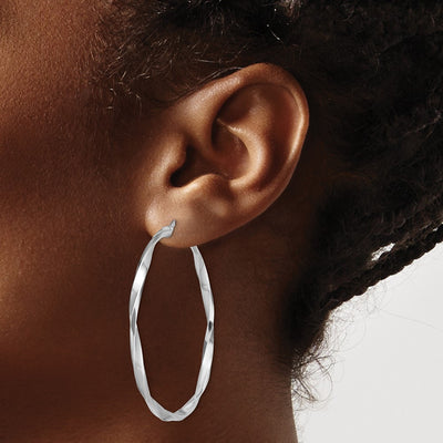 Sterling Silver Rhodium-plated Polished Twisted Hoop Earrings, 40 x 2.5mm