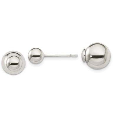Sterling Silver Polished / Ball Front Back Post Earrings, 5.9 x 5.9mm