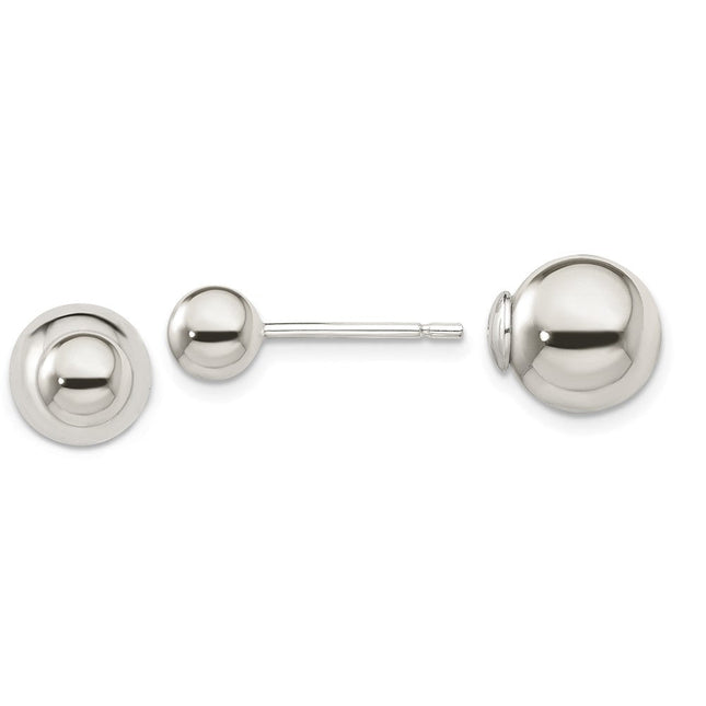 Sterling Silver Polished / Ball Front Back Post Earrings, 5.9 x 5.9mm