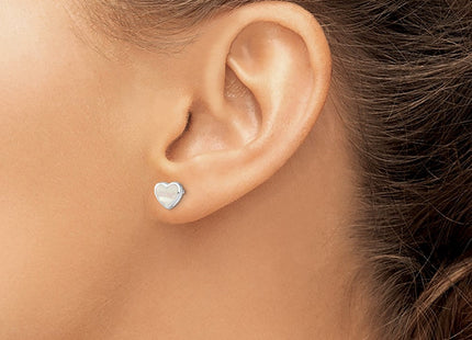 Sterling Silver Rhodium-plated Mother of Pearl Heart Post Earrings (Style QE13392)