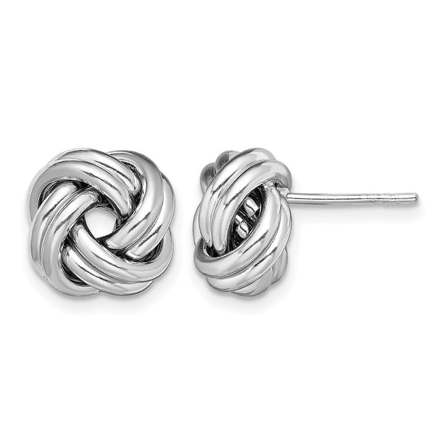 Sterling Silver Rhodium-plated Polished Love Knot Post Earrings, 11.85 x 11.75mm