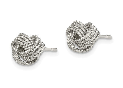 Sterling Silver Rhodium-plated Textured Love Knot Post Earrings (Style QE13417)