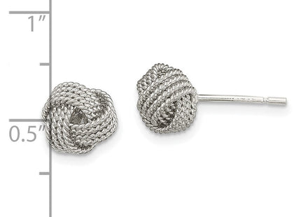 Sterling Silver Rhodium-plated Textured Love Knot Post Earrings (Style QE13417)