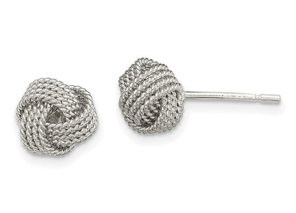 Sterling Silver Rhodium-plated Textured Love Knot Post Earrings (Style QE13417)