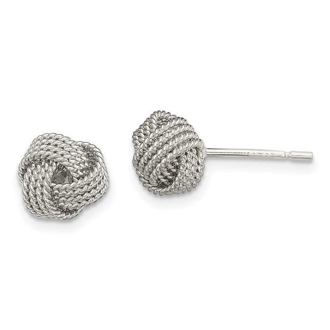 Sterling Silver Rhodium-plated Textured Love Knot Post Earrings, 7.6 x 7.6mm