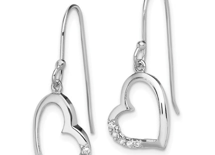 Sterling Silver Rhodium-plated CZ Heart Dangle Earrings (Style QE13441)