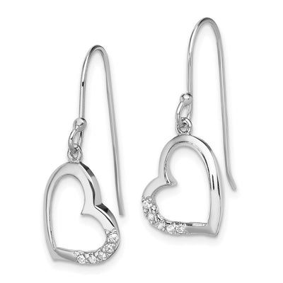Sterling Silver Rhodium-plated CZ Heart Dangle Earrings, 26 x 12.8mm