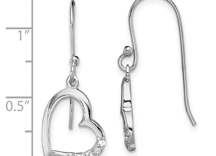 Sterling Silver Rhodium-plated CZ Heart Dangle Earrings (Style QE13441)