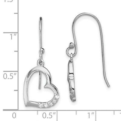 Sterling Silver Rhodium-plated CZ Heart Dangle Earrings, 26 x 12.8mm