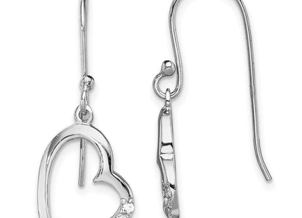 Sterling Silver Rhodium-plated CZ Heart Dangle Earrings (Style QE13441)