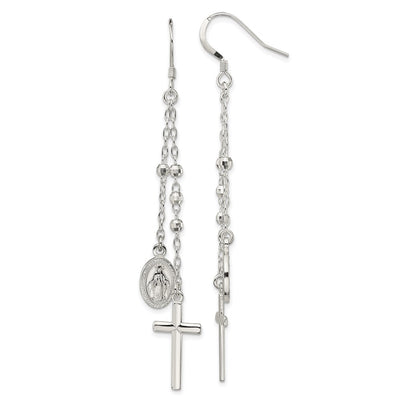 Sterling silver miraculous medal drop earrings