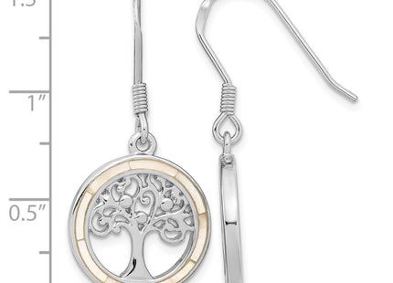 Sterling Silver Rhodium-plated White MOP Tree of Life Earrings