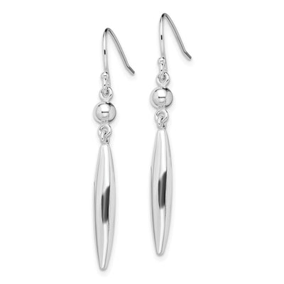Sterling Silver Polished Bead & Elongated Oval Dangle Earrings, 41.11 x 4mm