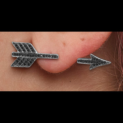 Sterling Silver Rhodium-plated Polished Black CZ Arrow Hinged Post Earrings