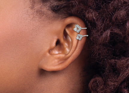Sterling Silver Rhodium-plated Polished CZ Hearts Left Cuff Earring