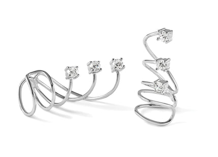 Sterling Silver Rhodium-plated Polished Fancy CZ Pair of Cuff Earrings