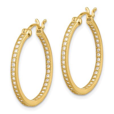 Sterling Silver Gold-tone Micro Pavé CZ In/Out Hoop Earrings