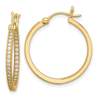 Sterling Silver Gold-tone Micro Pavé CZ In/Out Hoop Earrings