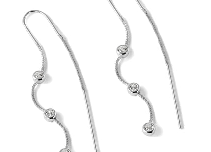 Sterling Silver Polished 3 Bezel Set CZs Threader Earrings