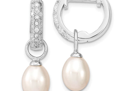 Sterling Silver Rhodium-plated 7- Black and White Rice Freshwater Cultured Pearl and CZ Interchangeable Post Earrings Set (Style QE13838SET)