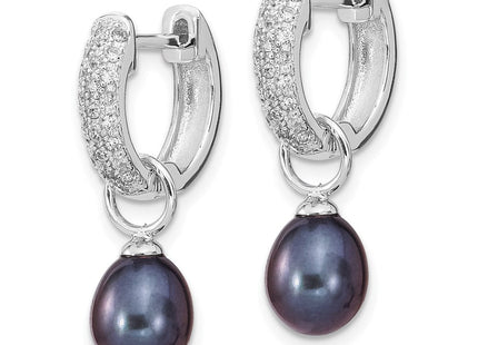 Sterling Silver Rhodium-plated 7- Black and White Rice Freshwater Cultured Pearl and CZ Interchangeable Post Earrings Set (Style QE13838SET)
