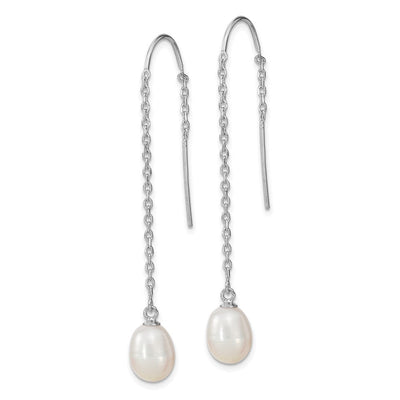 Sterling Silver Rhodium-plated White Teardrop Freshwater Cultured Pearl Threader Earrings, 57 x 7 to 8mm