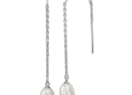 Sterling Silver Rhodium-plated 7- White Teardrop Freshwater Cultured Pearl Threader Earrings (Style QE13854)