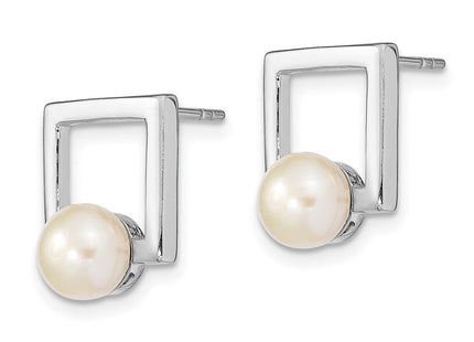 Sterling Silver Rhodium-plated 6- White Button Freshwater Cultured Pearl Square Post Earrings (Style QE13856)