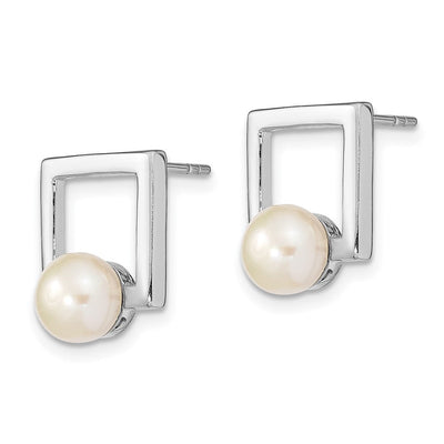 Sterling Silver Rhodium-plated White Button Freshwater Cultured Pearl Square Post Earrings, 14.53 x 11.45mm