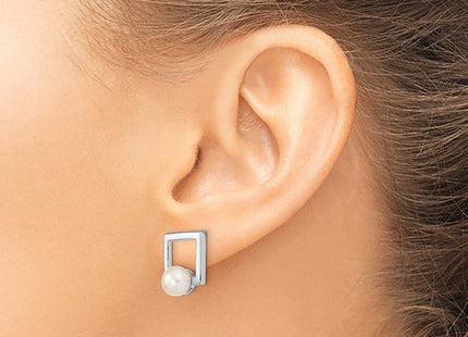 Sterling Silver Rhodium-plated 6- White Button Freshwater Cultured Pearl Square Post Earrings (Style QE13856)