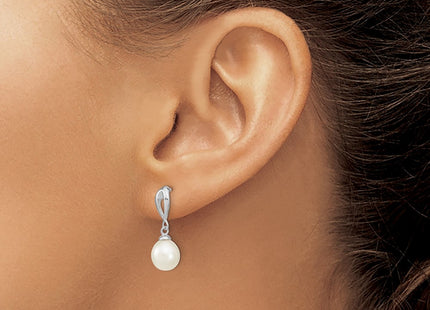 Sterling silver pearl drop earrings, another view