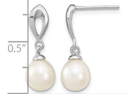 Sterling silver pearl drop earrings, further view