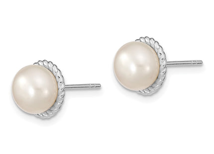 Sterling silver pearl earrings, alternate view