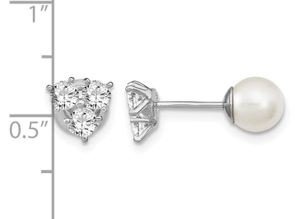 Sterling Silver Rhodium-plated Polished White 5- Imitation Shell Pearl & CZ Reversible Post Earrings