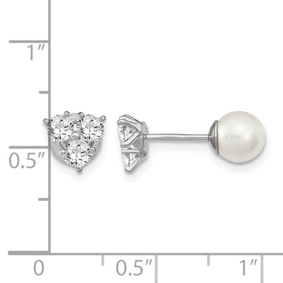 Sterling Silver Rhodium-plated Polished White Imitation Shell Pearl & CZ Reversible Post Earrings