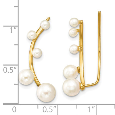 Sterling Silver Gold-tone Flash Gold-plated White Round Freshwater Cultured Pearl Ear Climber Earrings
